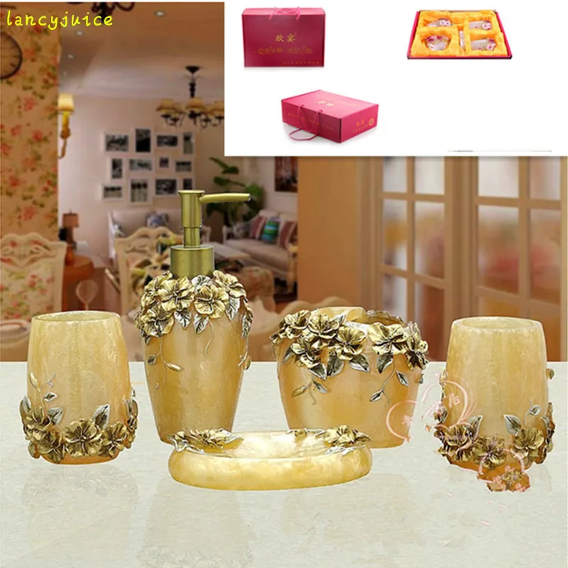 Bathroom set gift packing five pieces set of bathroom wedding gift at home supplies resin