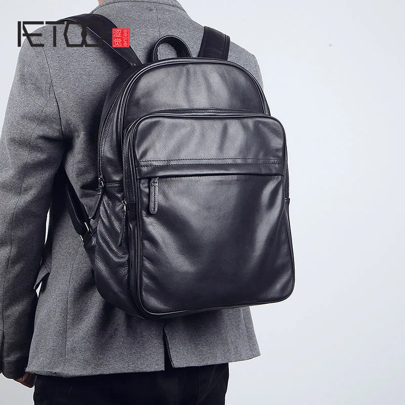 Casual Business Aetoo Rucksack Männer Schwarz 1 Schulter Stier black2 Voll Leder Black Tasche Computer 8qR8Zfx