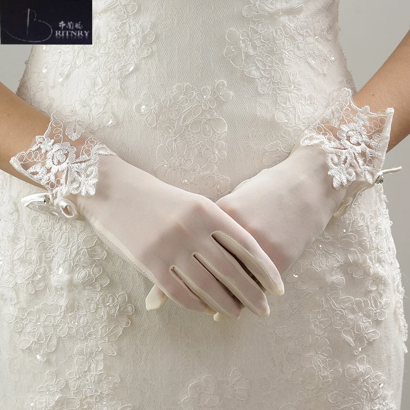 Бритни наручные палец бежевый свадебные перчатки кружевные Высокое качество Свадебные перчатки