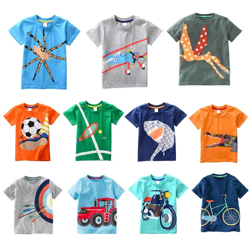 

Summer Toddler kids Tees Cartoon Cotton Baby Boys Girls T-shirts Short-Sleeved Casual Animals Bike Children Clothing Tops