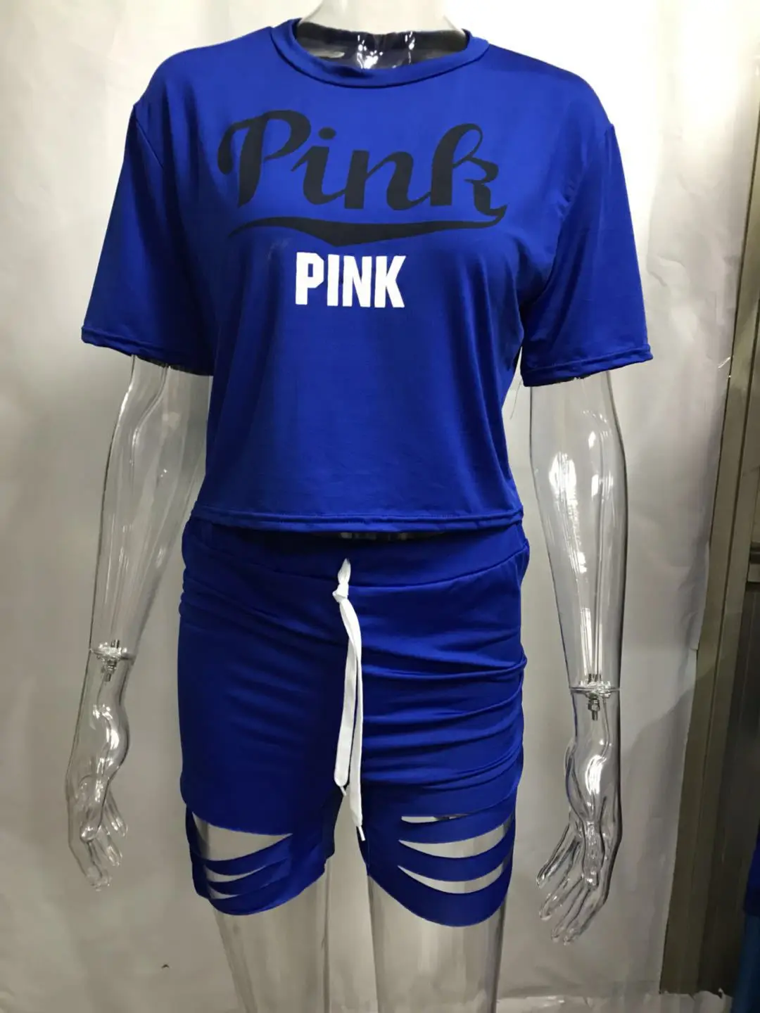 Розовый комплект из 2 предметов с буквенным принтом, спортивный костюм, женский топ и штаны с дырочками, повседневный комплект, толстовки, 2 предмета, спортивная одежда, 3XL, Прямая поставка
