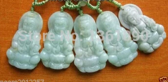 

bjc 000987 Top AAA 5 PC Chinan's natural Light green jade carved guanyin pendant necklace