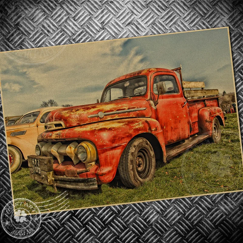 

USA Classic Red CAR ROUTE 66 Vintage Poster Drawing print wall art sticker retro kraft paper painting classic photo picture