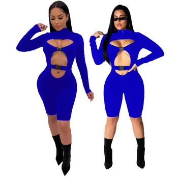 

2019 Summer New Sexy Solid Clubwear Overalls For Women Jumpsuits Playsuits Long Sleeve Rompers Pants Red Blue Black