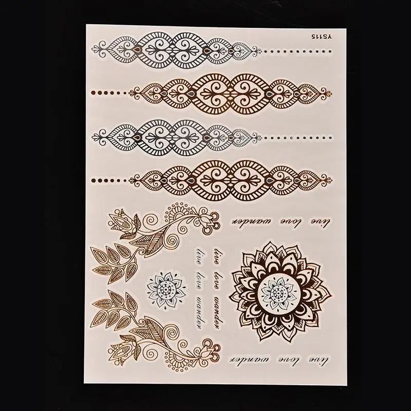 

1PC Fashion Flash Waterproof Tattoo for Body&Hair Women Gold Henna Sexy Lace Heart Pendant Wedding Henna Temporary Tattoo Stick