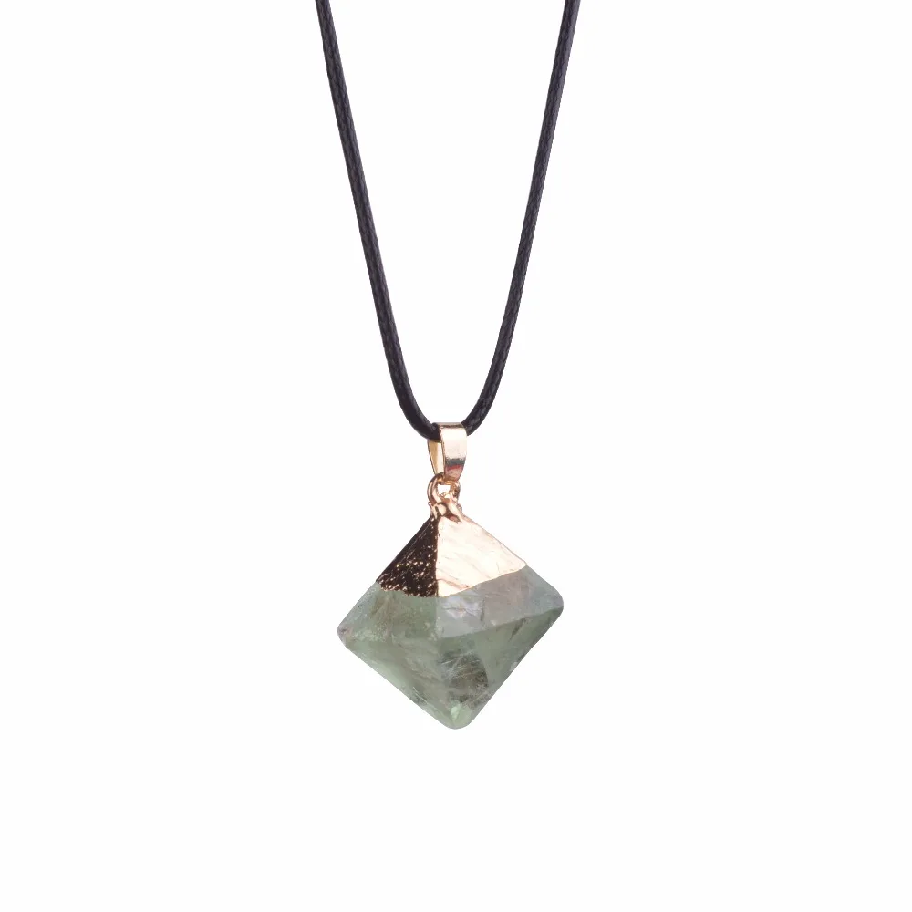 Fluorite Necklace Leather Chains Multicolor Reiki Rainbow Crystal Quartz Pendant Necklace Collier gift
