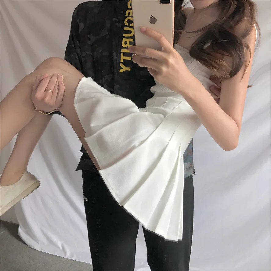 

Solid color large size Korea XS-XL pleated Skirt female cute sweet Harajuku casual Japanese high waist A-Line Preppy Style Skirt