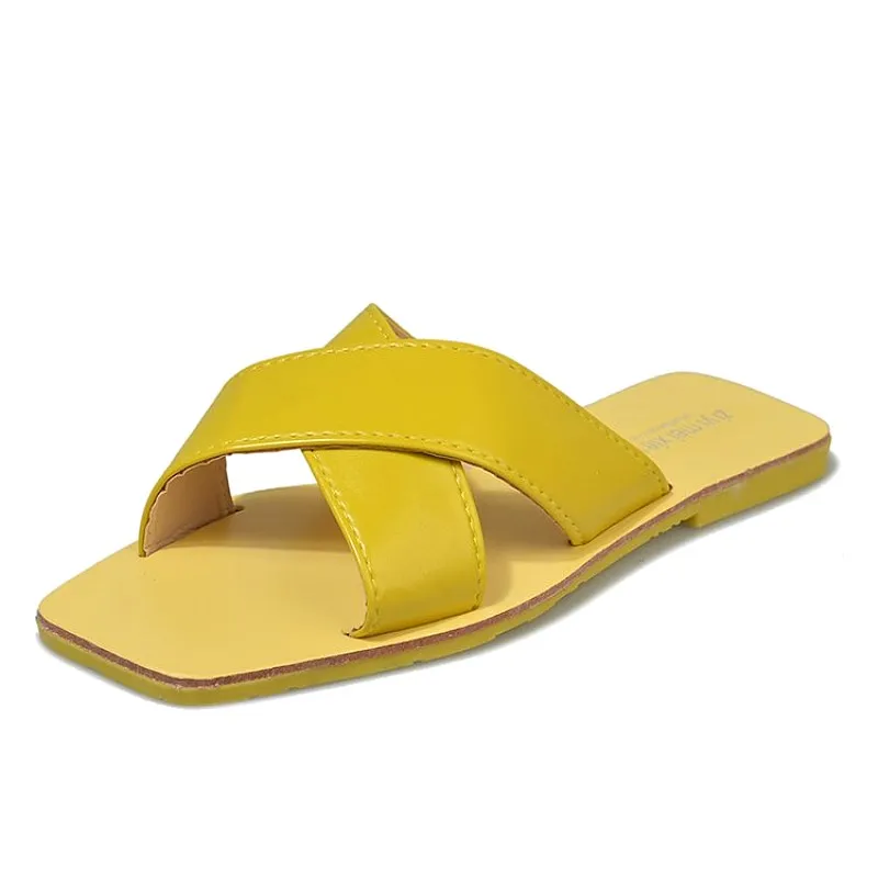 

SLHJC Women Slippers Open Toe Summer Casual Flat Heel Leather Sandals Candy Color Cozy Beach Sand Holiday Outside Slides Drags