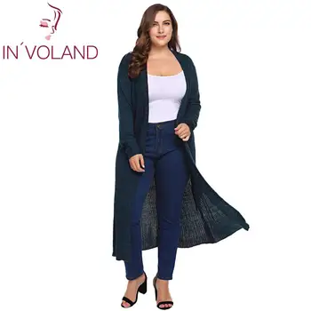 

IN'VOLAND Women Plus Size Autumn Cardigan Jacket Open Front Solid Draped Lady Long Large Sweater Big size Oversized L-5XL