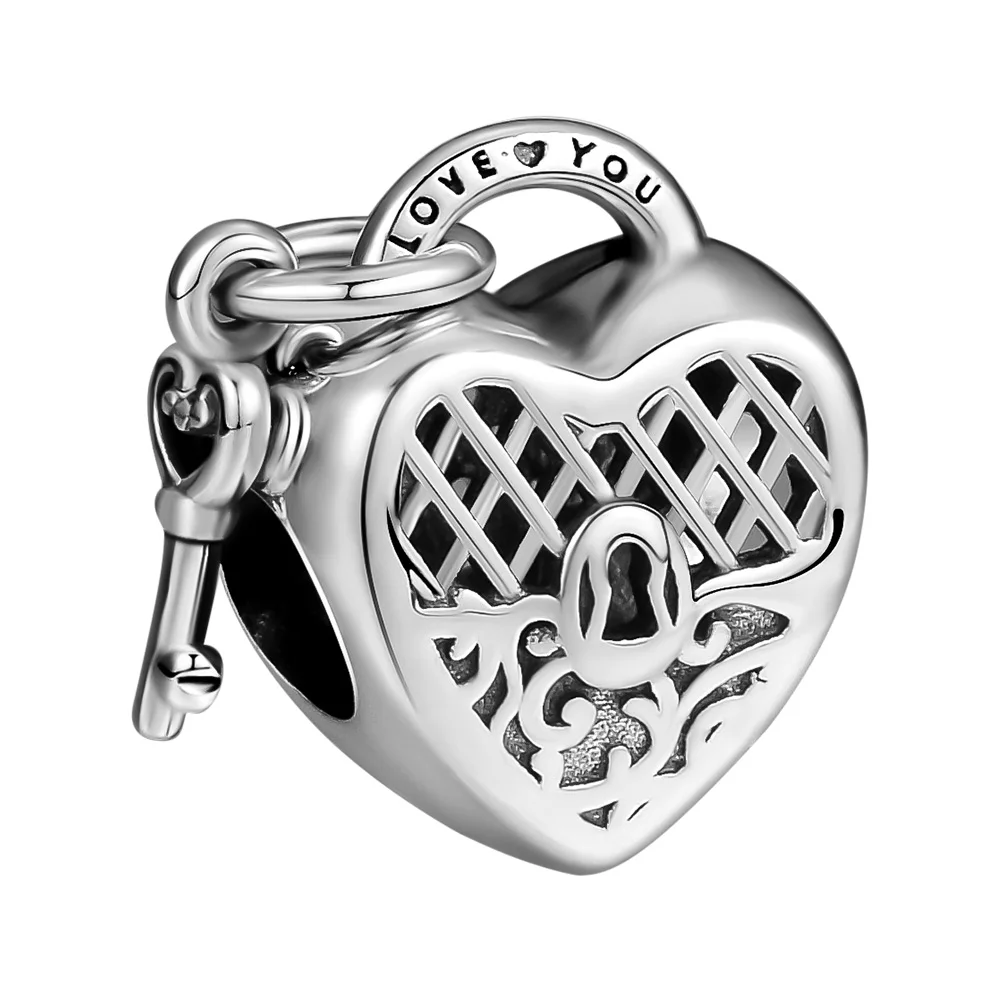 

CKK Authentic Sterling Silver Charms Fits Pandora Bracelet Love You Lock Heart Beads 925 Silver Jewelry for Women