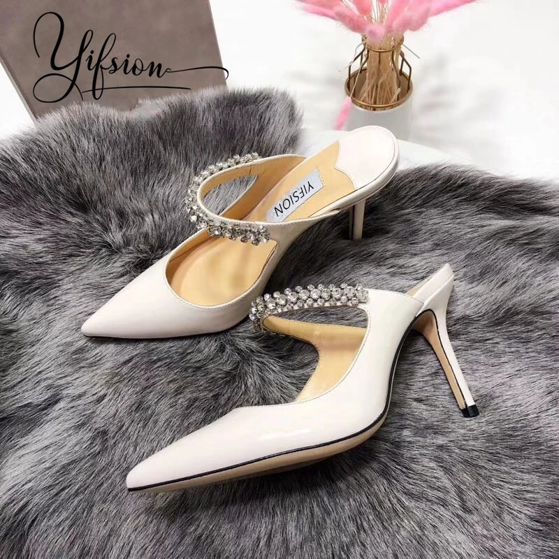 

OLOME New Spring Summer Pumps Mules Shoes Women Pointed Toe Crystal Beading Thin High Heel Women Pumps Party Shoes Woman