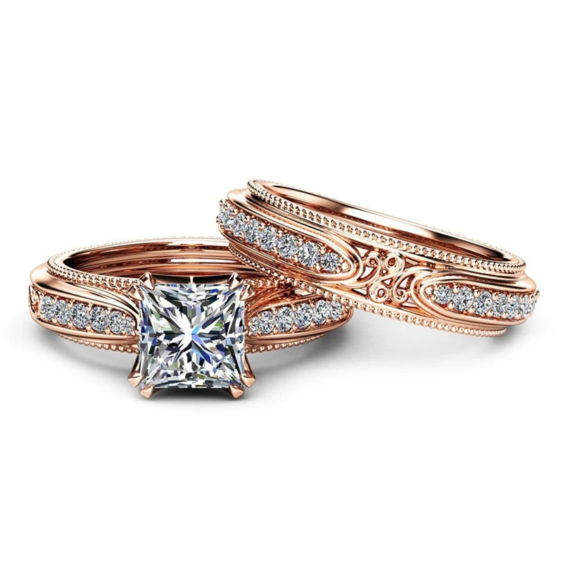 

Rose Gold Set With Zircon lady's Set Ring European And American Circular Set Ring Engagement Ring