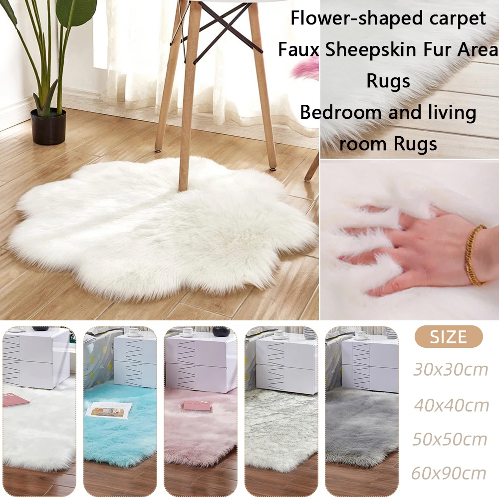 Artificial Sheepskin Fur Rug Acrylic Flower Soft Fluffy Carpet Bedroom Living Room Floor Furry Silky Plush Tapete 30/40/50/60cm