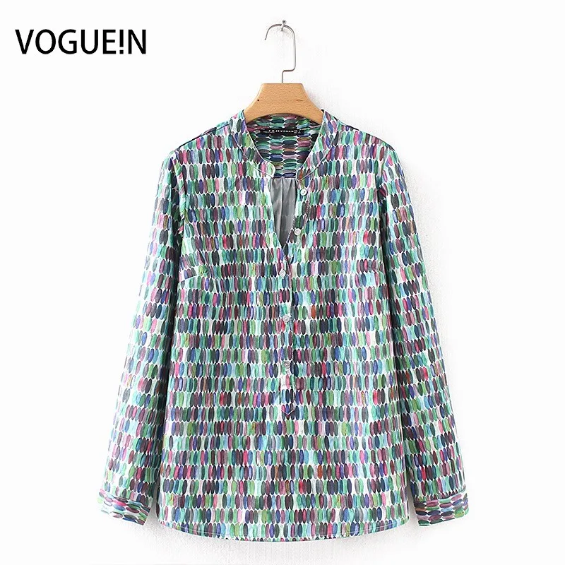 

VOGUEIN New Womens Geometric Ellipse Print Long Sleeve Pullover Shirt Blouse Tops Wholesale