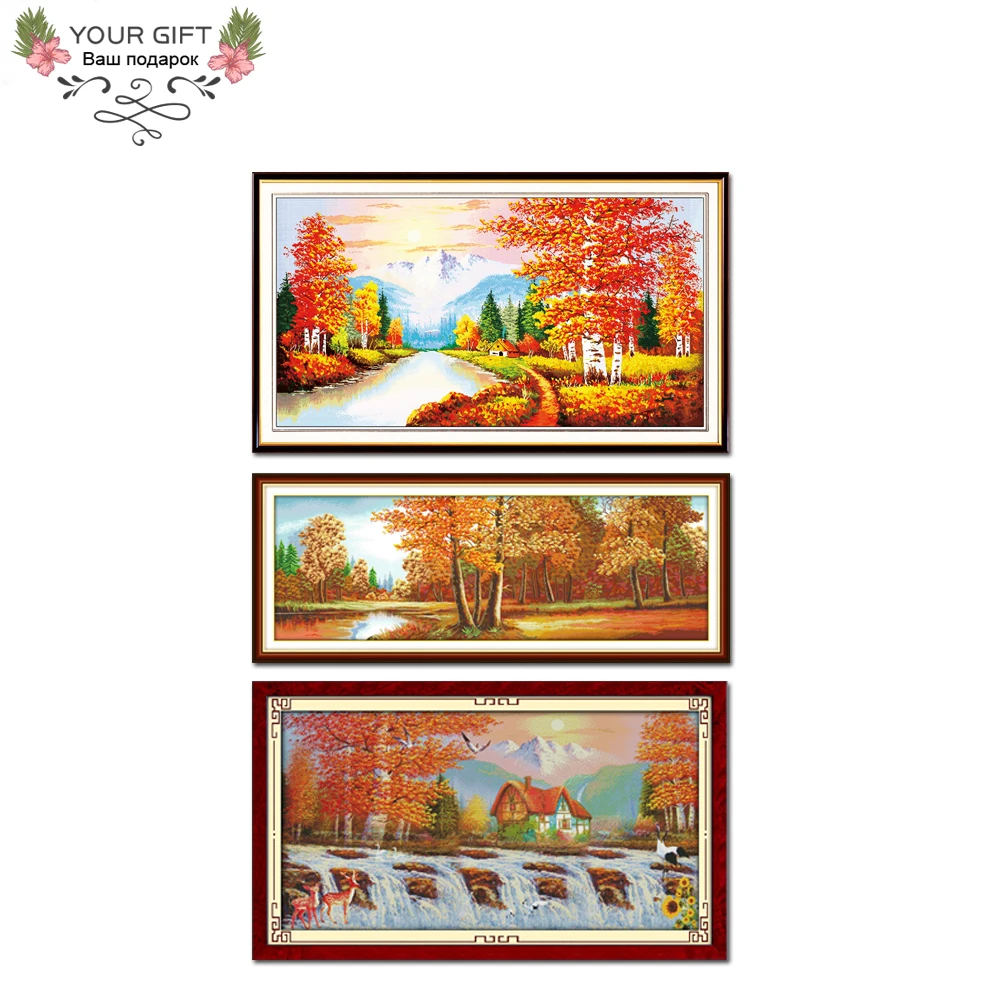 

Joy Sunday Garden Views Embroidery F016(2)F084(2)F301(4) 14CT 11CT Stamped Counted Treasures Fill The Home Scenic Cross Stitch