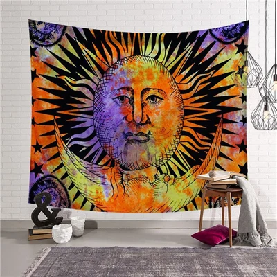 Hippie Mandala Tapestry Wall Hanging Sun And Moon Psychedelic Wall Tapestry Mandala Witchcraft Wall Cloth Tapestries Wall Carpet - Цвет: Sun and moon 1