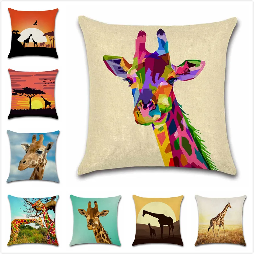 

African animals giraffe sunset printed pillowcase Decoration home sofa car chair seat decor room friend kids gift cushion cover