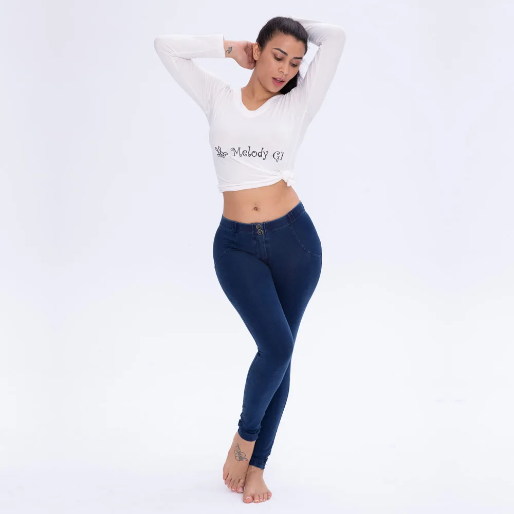 Melody regular-rise super skinny trousers in dark blue denim jeans woman mid waist jeans leggings drop shipping