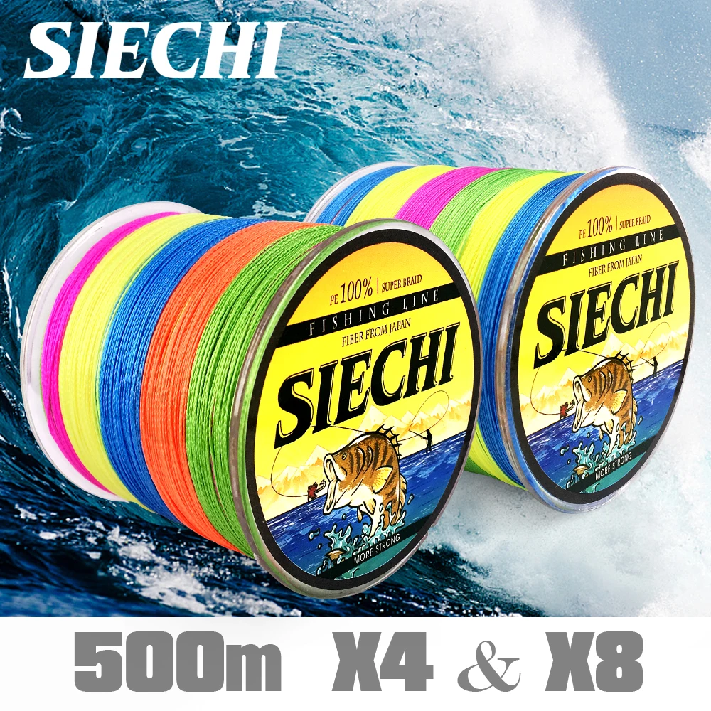 

SIECHI Brand Braided Fishing Line 500m 4 Strands 8 Strands Multicolor Super Strong PE Line Multifilament 12-88lb