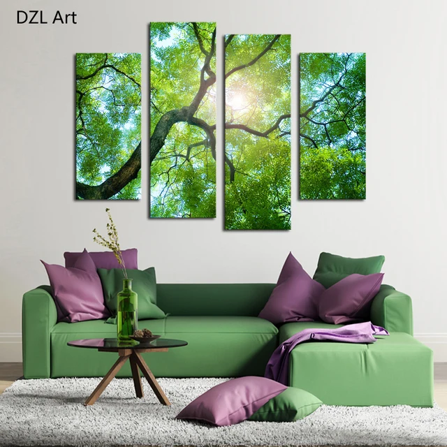 Buy 4 Panels (No Frame)Green tree Painting Canvas Wall