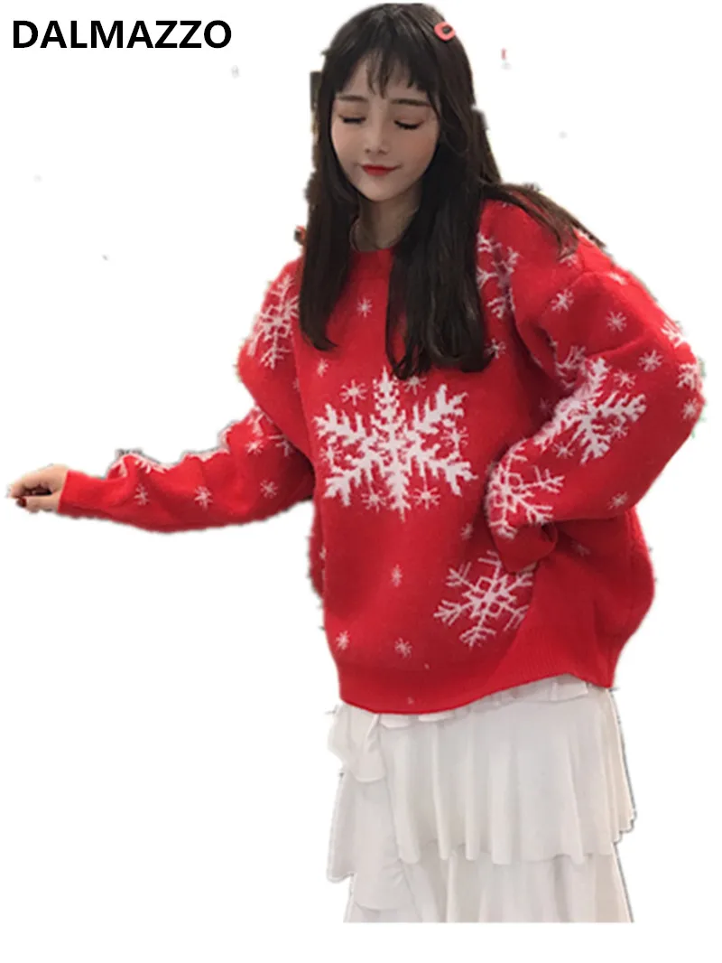 

Women Thick Warm Runway High Quality Knit Sweater Female 2018 New Winter Fashion Womans Red Print Pullovers Loose Sweaters Tops