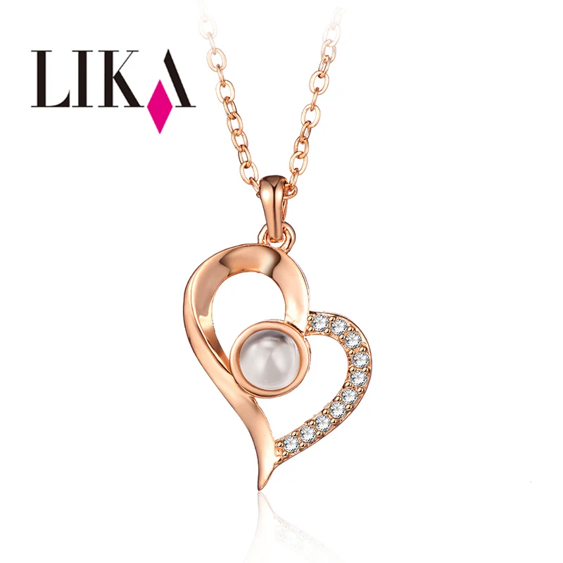

LIKA Set Photo Name Picture into Center Bead Rose Heart Pendant Romantic Zircon Necklace for engagement couple jewelry