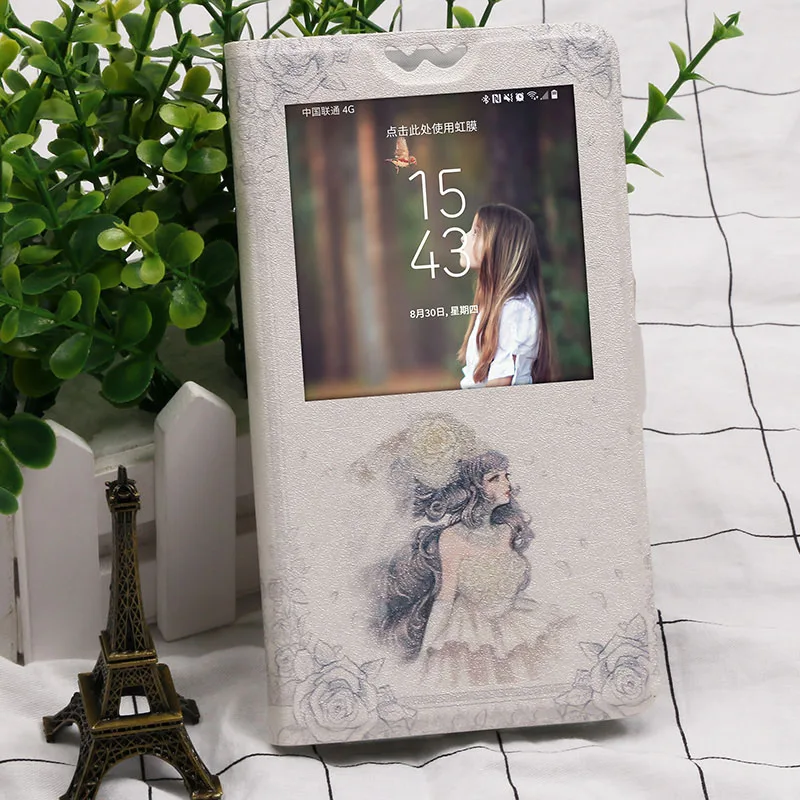 Флип-чехол с окошком обзора для Xiaomi Redmi mi Note 3 S, чехлы с рисунком, защитная подставка, мультяшный чехол для Xio mi 3 S Note3 - Цвет: Painting girl
