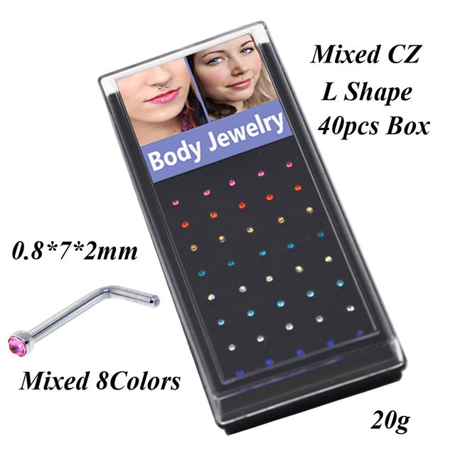 Stainless Steel Crystal Nose Ring Set Women Surgical Steel Nose Piercing Set ear bone needle Studs Body Jewelry