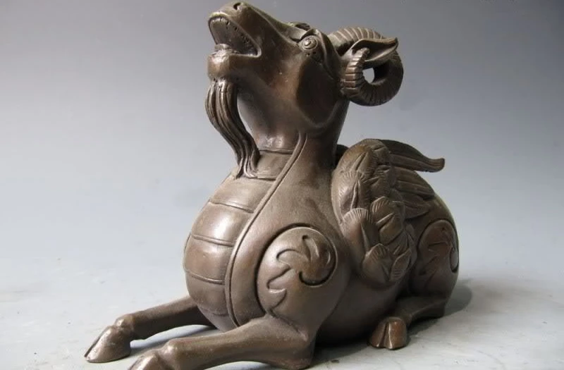 

China regius palace Pure Bronze Copper Carved animal lovely Fly sheep God Statue