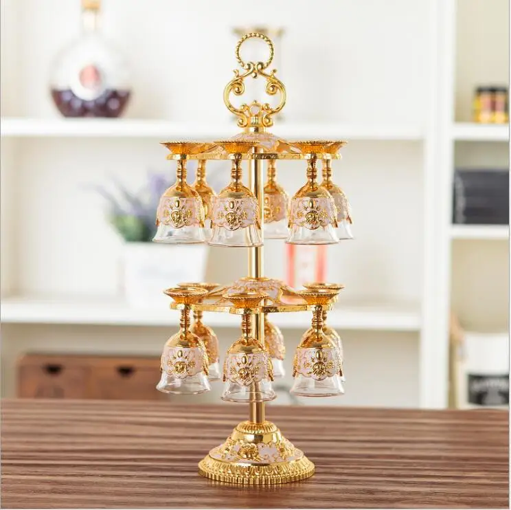 European 12pcs/set decorative metal wine cups drink glass set wine glass set wisky glass for bar set JB006