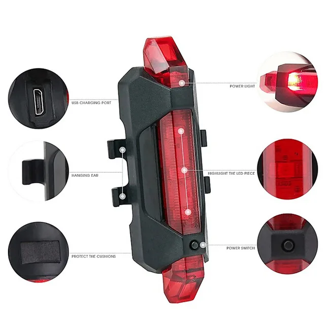 USB Rechargeable Bike Tail Light Super Bright Rear LED Light Waterproof Safety