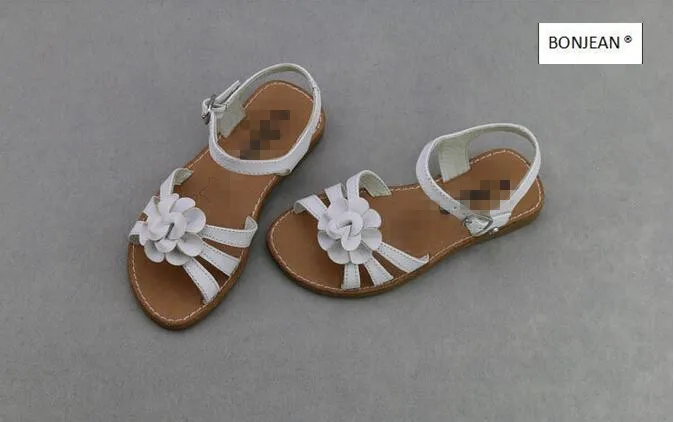 KSL-995661; Розничная ; новинка года; модные летние сандалии для девочек; белые сандалии на плоской подошве с аппликацией; детские сандалии из свиной кожи - Цвет: Белый