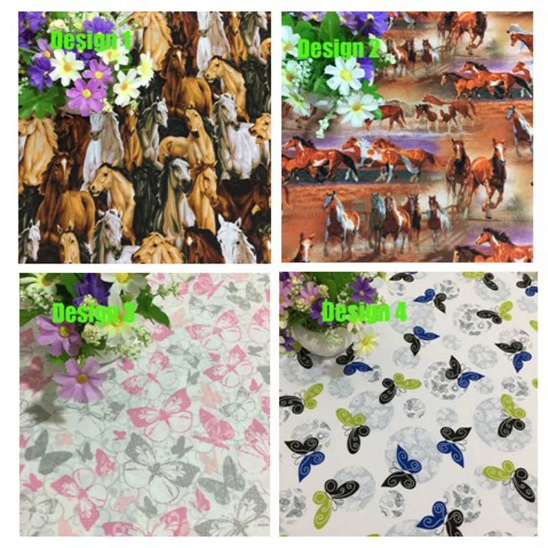 Brand New Design Cute Cartoon Animal Horse Butterfly Printed Cotton Fabric For DIY Sewing Decoration