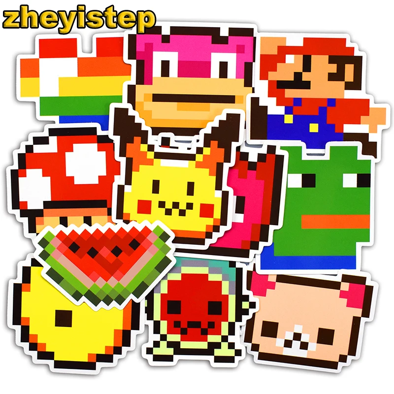 

25 Pcs Cartoon Pixel Stickers Graffiti Sticker for Laptop Skateboard Car Luggage Guitar Suitcase Kids PVC Waterproof Stickers