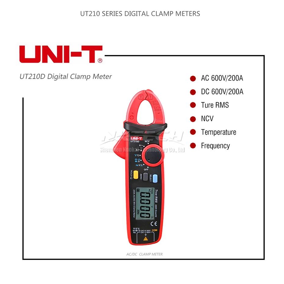 UNI-T цифровой клещи UT210D UT210E UT210C UT210B UT210A True RMS Авто Диапазон AC DC 200A емкость температура частота