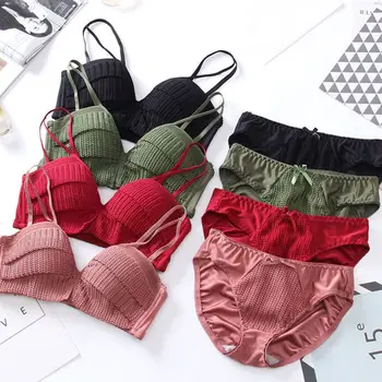 

Japanese And Korean Style Girl Cascading Decoration Without Steel Ring Gathered Bra + Underwear Set Dropshipping