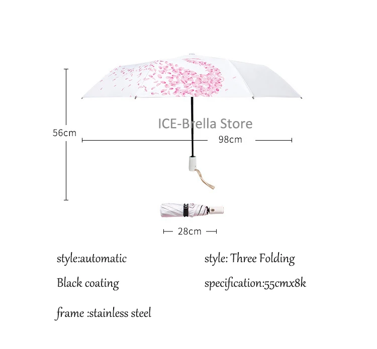 Полностью автоматический зонт от дождя, женский зонт от солнца, зонты для детей, Женский солнечный и дождливый зонт, 3 складных зонта, анти-УФ зонтик