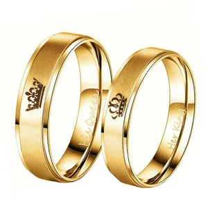Gold Colour King And Queen Stainless Steel Crown Couple Rings Gold Rings For Couples Lovers Love Promise Rings For Men Women