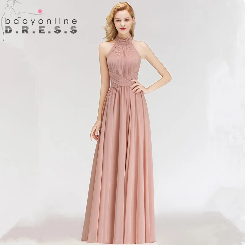 

Babyonlinedress Sexy Halter Backless Evening Dresses Charming Long Sleeveless Chiffion A Line Evening Gown Robe Soiree
