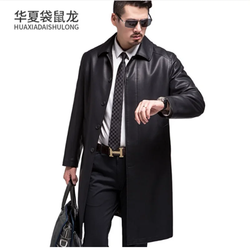 new Style Men Genuine Leather Coats Long section Sheepskin Jacket and Coat Male Leather Coat Winter Style ,Leather jacket loog