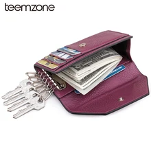 Teemzone, новинка, натуральная кожа, кошельки для автомобильных ключей, унисекс, ключница, 6 ключей, органайзер, Чехлы, засов, чехол для ключей, кошелек, 3 цвета, Y381