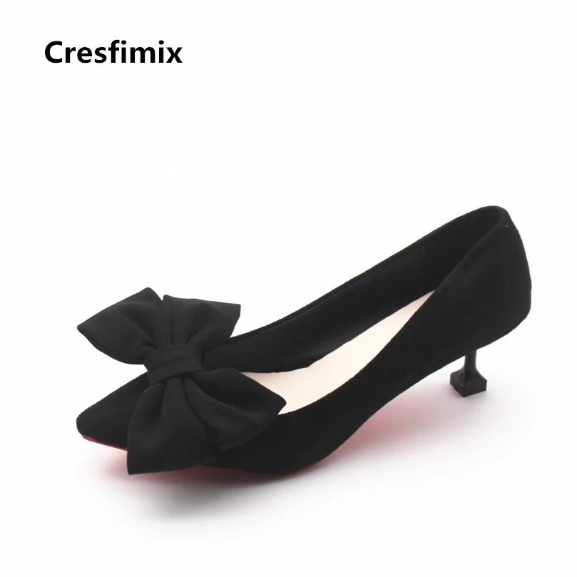 Cresfimix zapatos de mujer fashion black bow tie 5cm high heels for women lady cute summer slip on black high heel pumps shoes