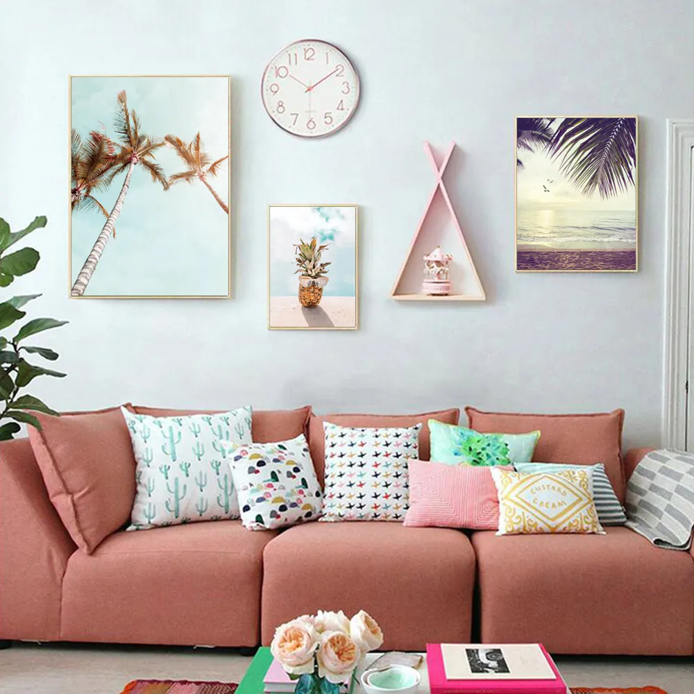 Landscape Wall Art Canvas Prints Pineapple Wall Pictures For Living Room Beach Coconut tree Poster Vintage Home Decor Unframed