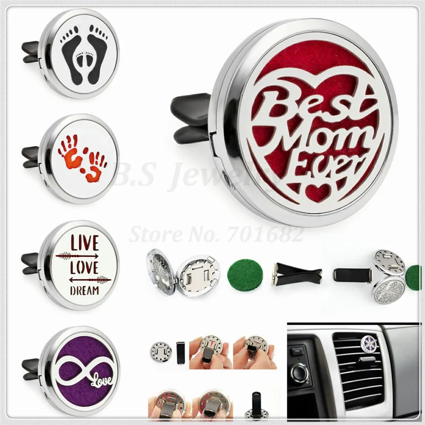 

Car Aromatherapy Locket 30mm Magnetic live love dream/Family tree Essential Oil Car Perfume Locket Removable Clip(10p pads)