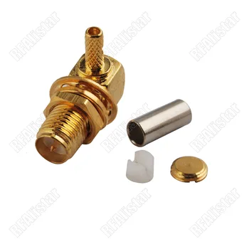 

100 Pieces RP-SMA Female Jack Male Pin Right Angle Crimp For RG174 RG316 Cable RF Connector