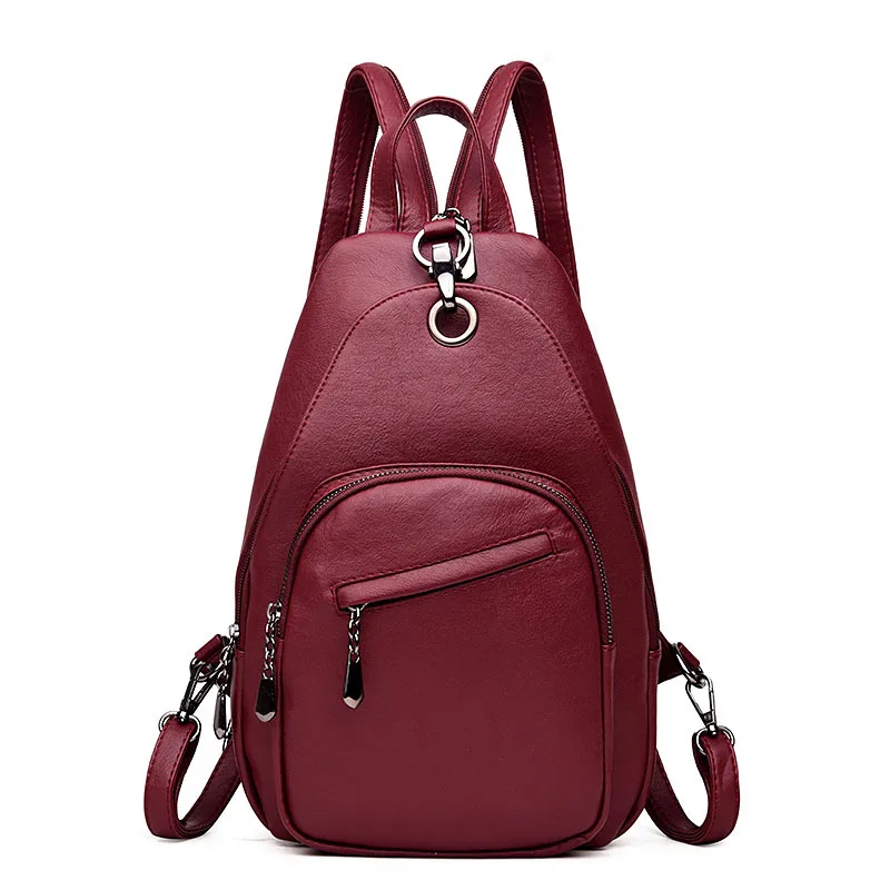 Женский кожаный рюкзак Для женщин рюкзаки, школьные сумки для девочек подростков Повседневная сумка многофункциональный дорожная Сумка наплечные сумки Mochila - Цвет: Красный