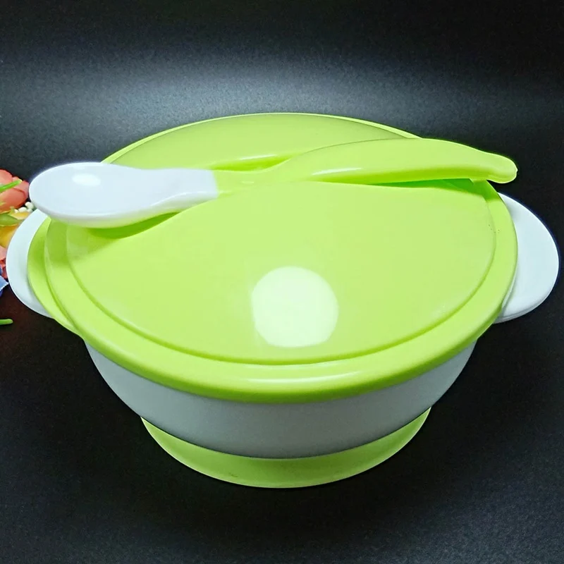 Детская посуда на присоске, миска на присоске для кормления детей, обучающая тарелка для малышей, ложка, подарок, противоскользящая посуда, обучающая - Цвет: GR