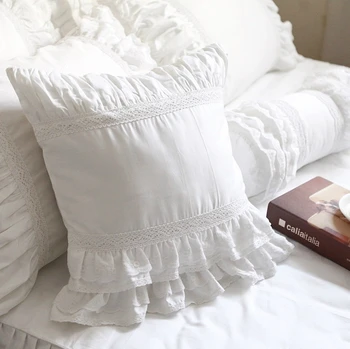 

Luxury white lace edge ruffle square & candy pillow case 100%cotton girls,french princess home textile cushion/almofadas cover