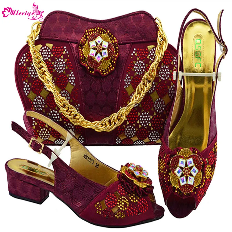 

MM1073 Latest Italian Shoes and Bags To Match Shoes with Bag Set Decorated with Rhinestone African Wedding Italian Shoe and Bag