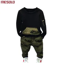 MESOLO/комплекты одежды для мальчиков детская Весенняя Спортивная Повседневная рубашка с длинными рукавами+ штаны Детский Камуфляжный спортивный костюм из 2 предметов для мальчиков